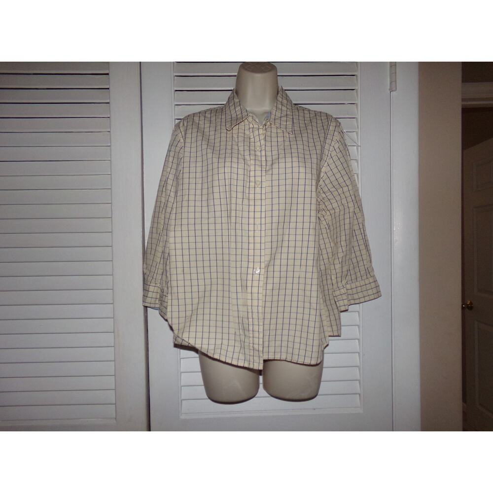 Talbots 100% cotton windowpane check blouse PL Transition piece Work Casual‎